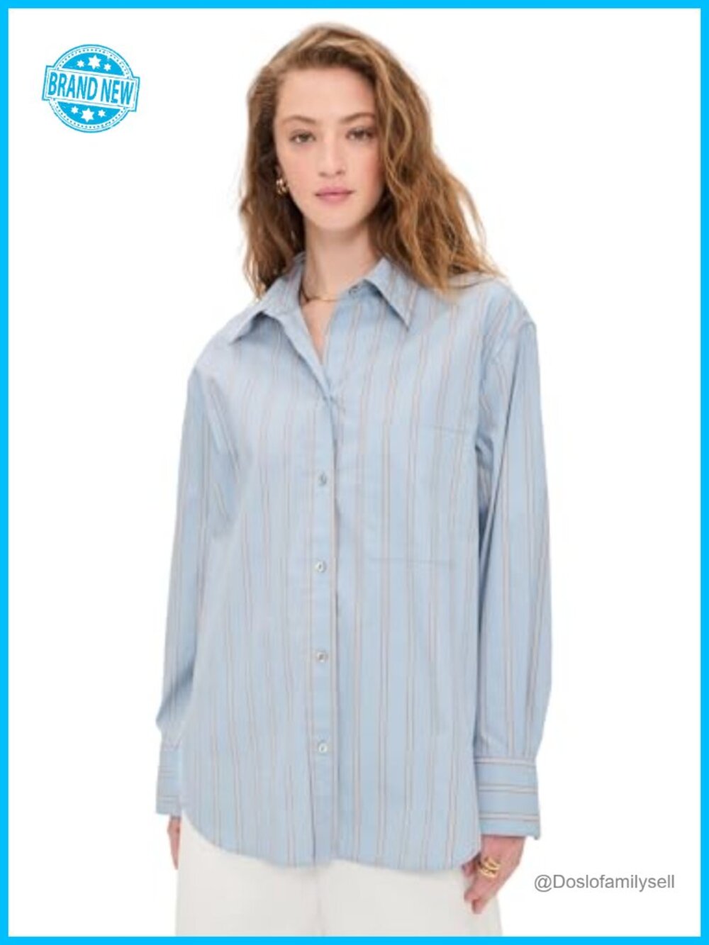 Striped Button Down Collared Long Sleeve Boxy Relaxed Fit Shirt